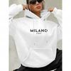 Unisex casualowa bluza z kapturem, z polarem i wzorem z literami wykonanym metodą termotransferu