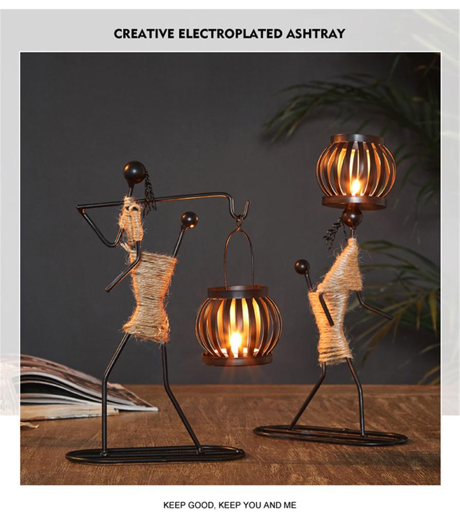 African-Inspired Tea Light Candle Holder with Metal Art Girl Figure A Type