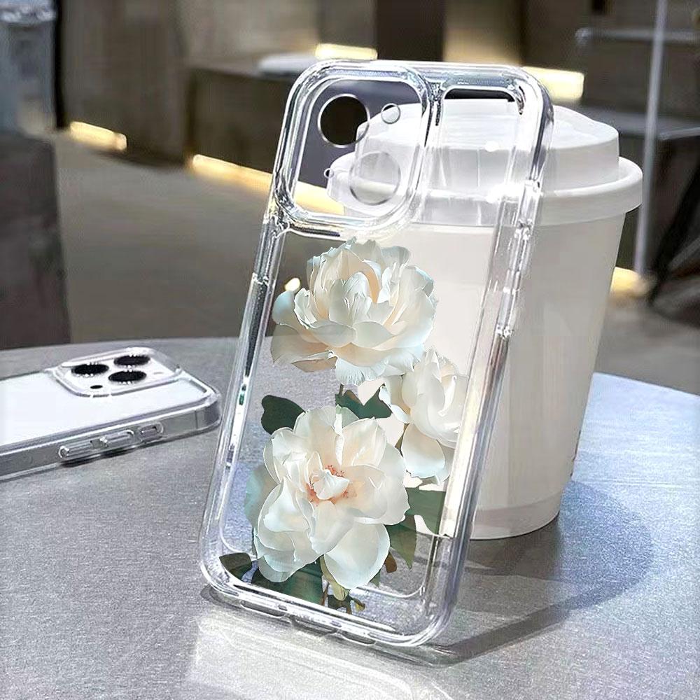 White Peony Bouquet Lucency Phone Case for IPhone 14 15 16 13 12 11 17 Pro Max 12 13 Mini Soft Cover