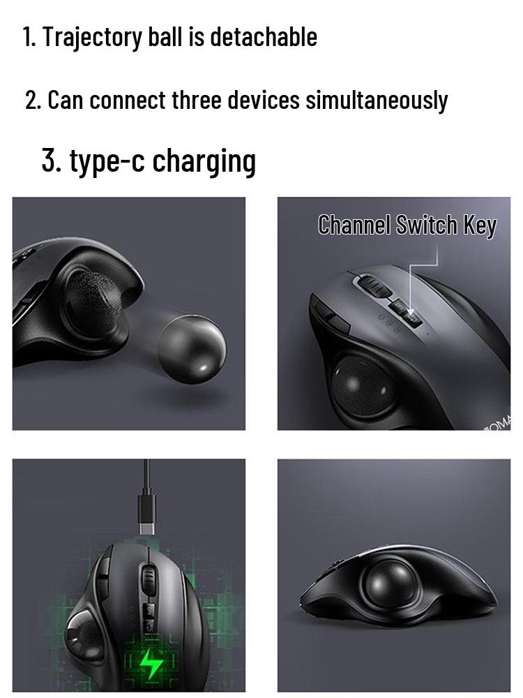JOMAA Silent Rechargeable 2.4G Wireless Dual-Mode Trackball Mouse for Drawing & Office