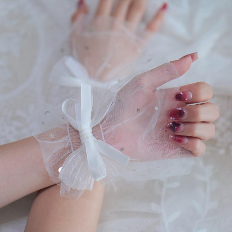 1 Pair Nail Art Tulle Photo Bow Glove Fake Pleated Cuff Manicure Photography Props Nail Tips Display Sleeve Fashion Accessories