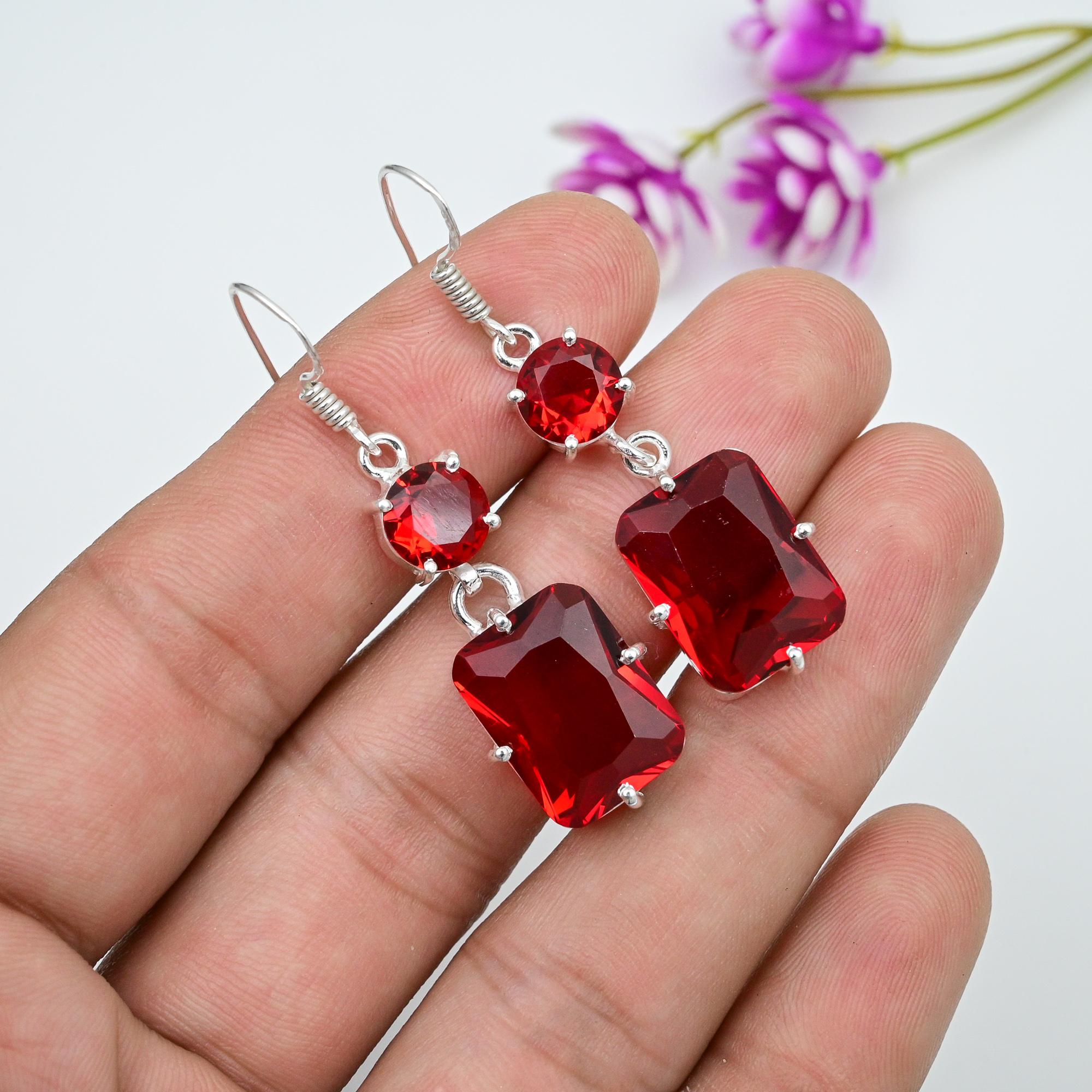 

Ювелирные изделия из красного граната, серьги из цельного серебра 925 пробы, серьги из драгоценных камней ручной работы на День памяти 2.08 Inches красный