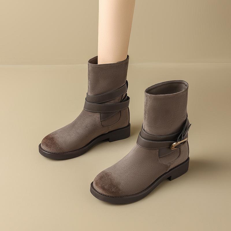 Augustine Martin Boots Women's 2025 Autumn and Winter New Smoke Boots Maillard Skinny Boots Retro Western Cowboy Boots