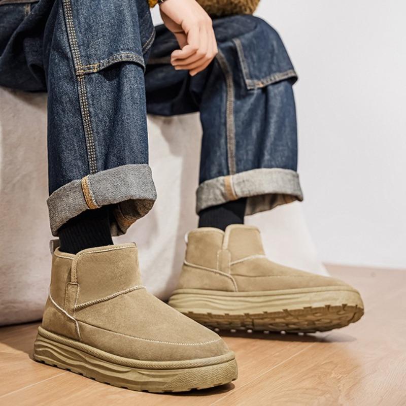 Men Fur Integrated Snow Boots Fleece Lined Cold Proof Warm Chunky Cotton Shoes