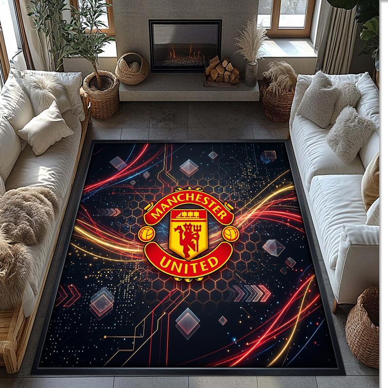 Tappeto in Flanella Stampato Manchester United Antiscivolo Morbido Poliestere Tappeto per Pavimento Tappetino Decorativo per Interni per Camera da Letto Soggiorno Divano