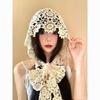 Korean Style Crochet Lace Knit Shawl with Hat - Women's Fashionable Travel Sun Protection Accessory
