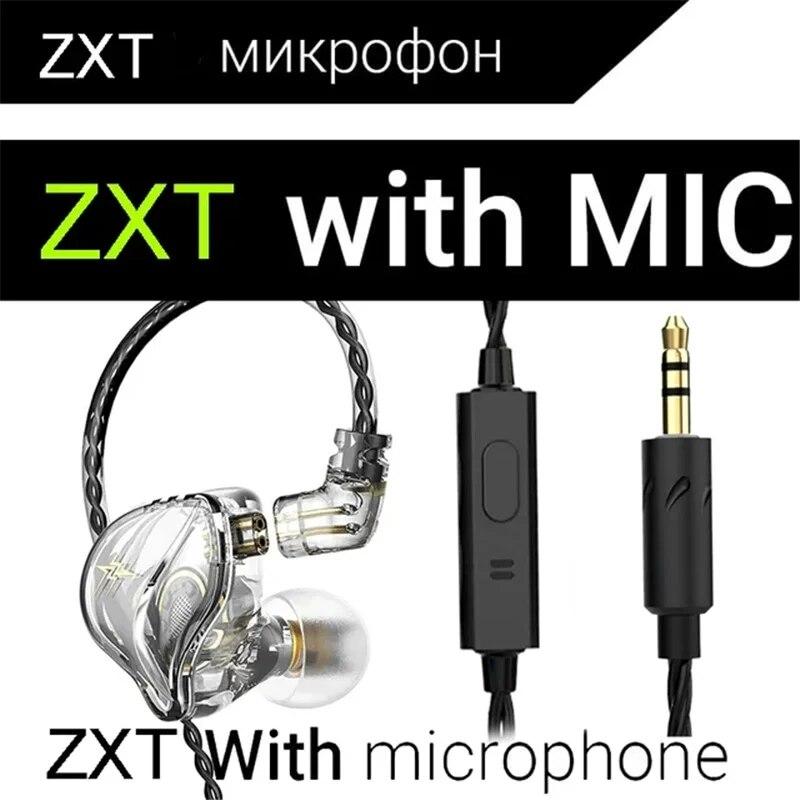QKZ ZXT In Ear Wired Earphones Dynamic DJ Monitor IEM Earbuds HIFI Music Sport Headphone Noise Cancelling Bass Headset with Mic