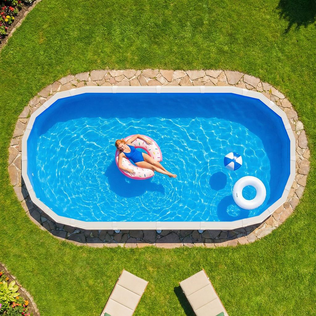 Oval Pool Liner, 375 x 610 cm UniBead Swimming Pool Liner for 120 cm Wall Height, Premium Vinyl, Easy Install with Leak-Proof Patches, Designed for