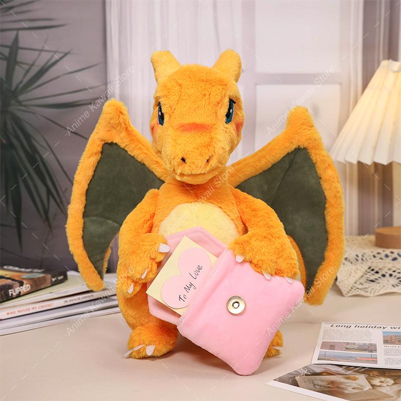 Kawaii Charizard Plush Love Letter Fire Dragon Yellow Limited Edition Stuffed Plush Animal Toys  Cartoon Game Figure Toys