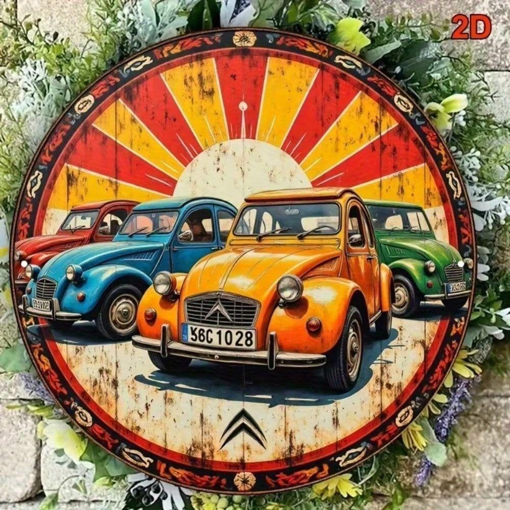 Retro 2CV Car Metal Wall Art Sign Vintage Peugeot Decor for Cafe Bar