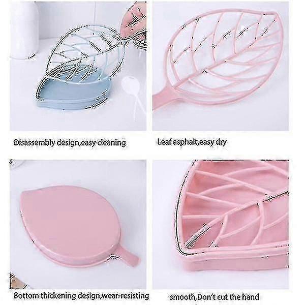 Drain Soap Box Leaf Modeling Soap Holder Bathroom Case Container2pcs-pink