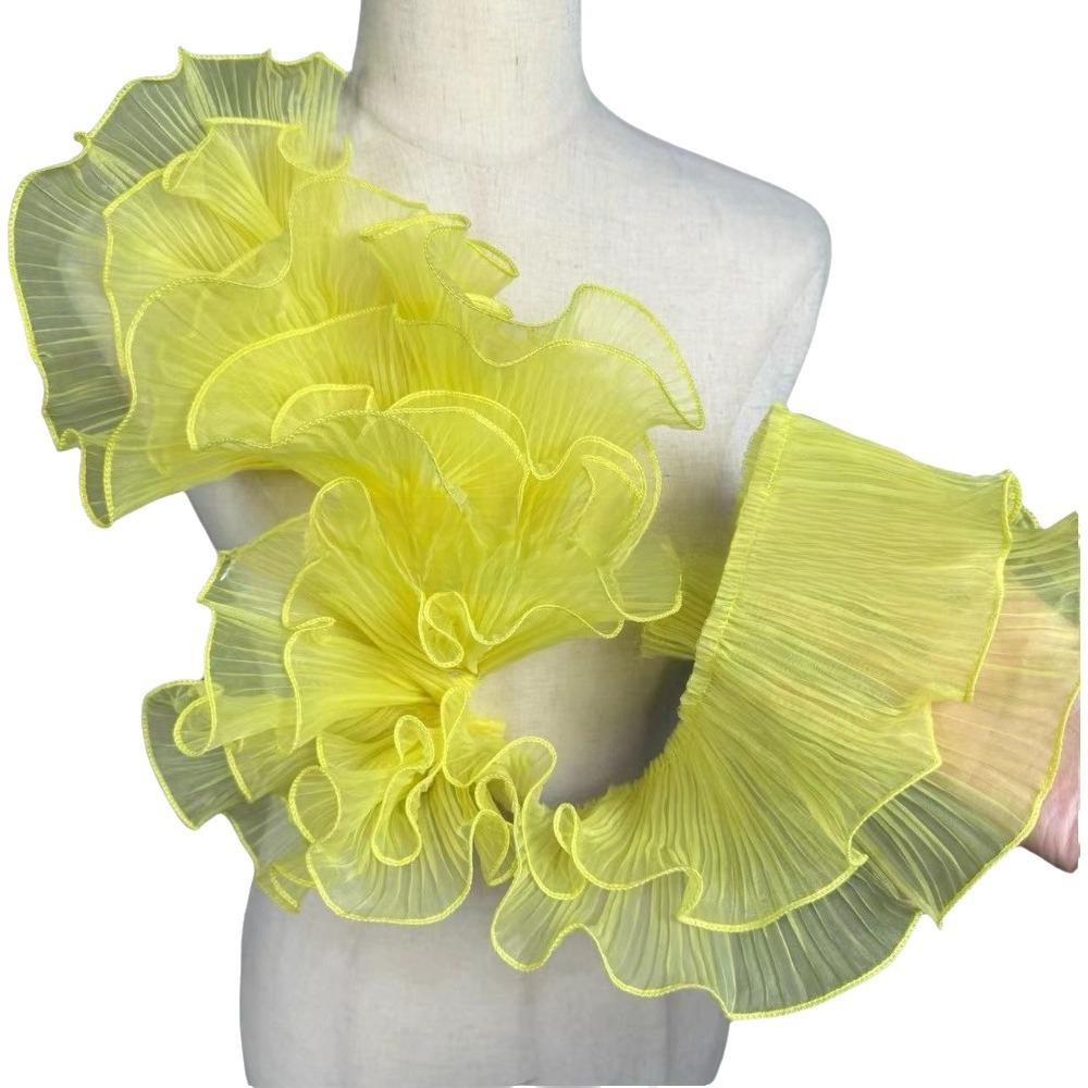 1 Yard Pleated Fabric Magic Color Ruffle Pleated Pleated Lace Rose Flower Pattern Organza Translucent Laser Gradient Lace