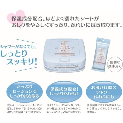 Nepia Buttocks Celeb WET for Outings, Unscented [Buy In Bulk, 12 Sheets X 6 Packs + Bonus Original] Bulk, Always-On, Trial