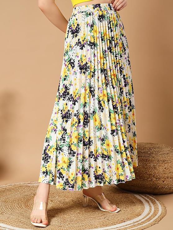 Women's Floral Printed Polyester, Crepe Comfortable Maxi Skirt