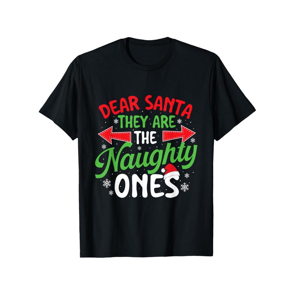 Naughty Ones Christmas Graphic Tee Funny Santa List Print Cotton Tshirt For Men