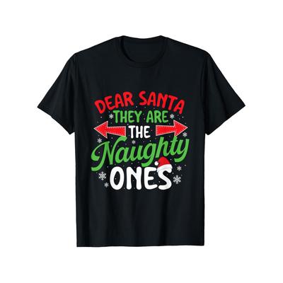 Naughty Ones Christmas Graphic Tee Funny Santa List Print Cotton Tshirt For Men