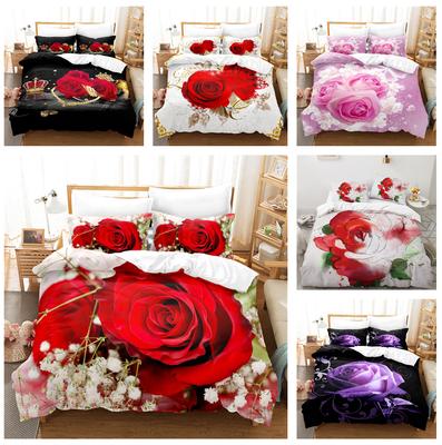3D Rosen Bettwäsche Set für Mädchen und Frauen Daunenbettbezug Kissenbezüge 2/3 Stück Valentinstagsgeschenk Romantische Liebesbezüge
