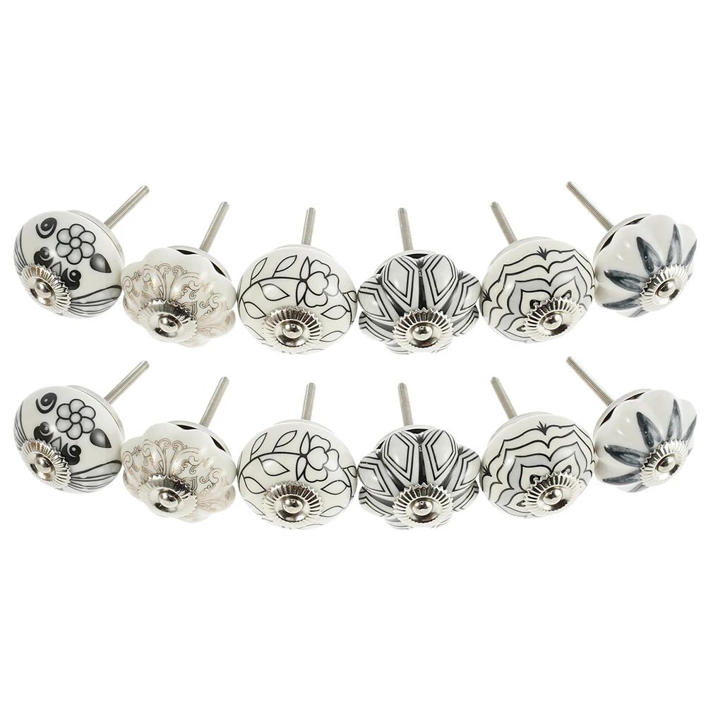 

12PCS Vintage Ceramic Drawer Knobs Round Cupboard Door Pull Knob Single Hole Durable Drawer Handle Knob Porcelain Handles Set 40MM