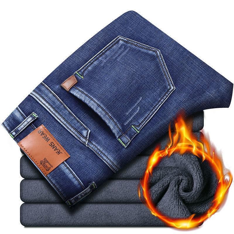 2025 Autumn Winter Men's Plus Velvet Thick Straight-Leg Jeans - Large Size, Loose Fit, Business Casual Youth Denim