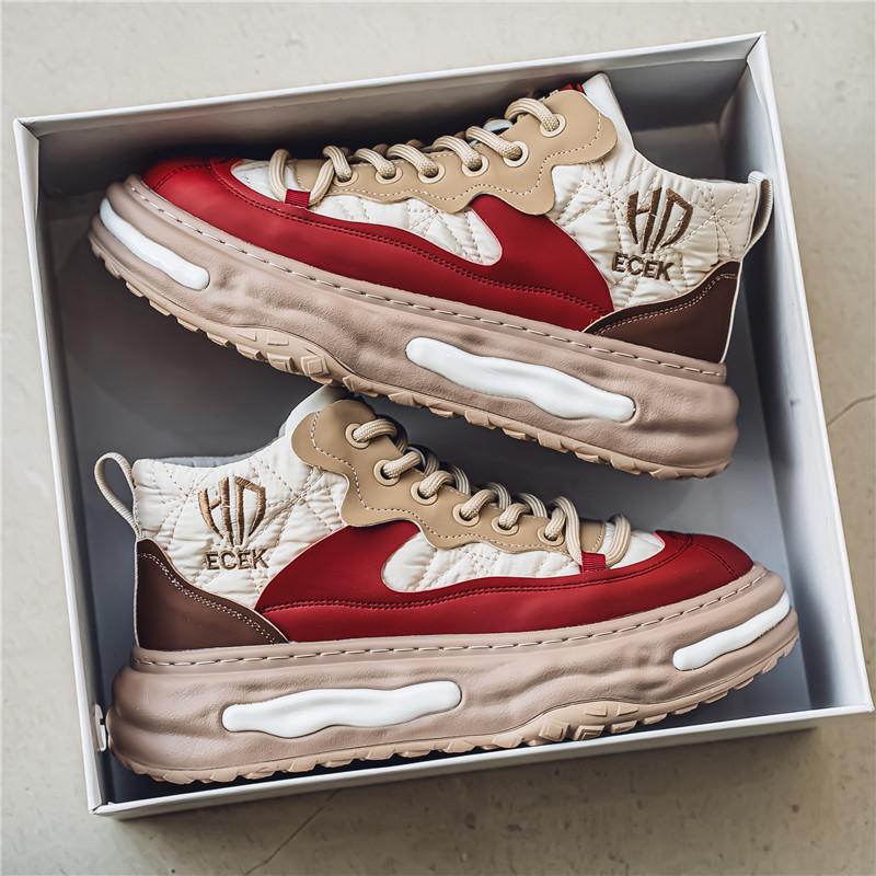 

High-top men s shoes winter new trendy brand versatile casual board shoes leather surface waterproof sports thick sole middle help dad trendy shoes 44 бежевый