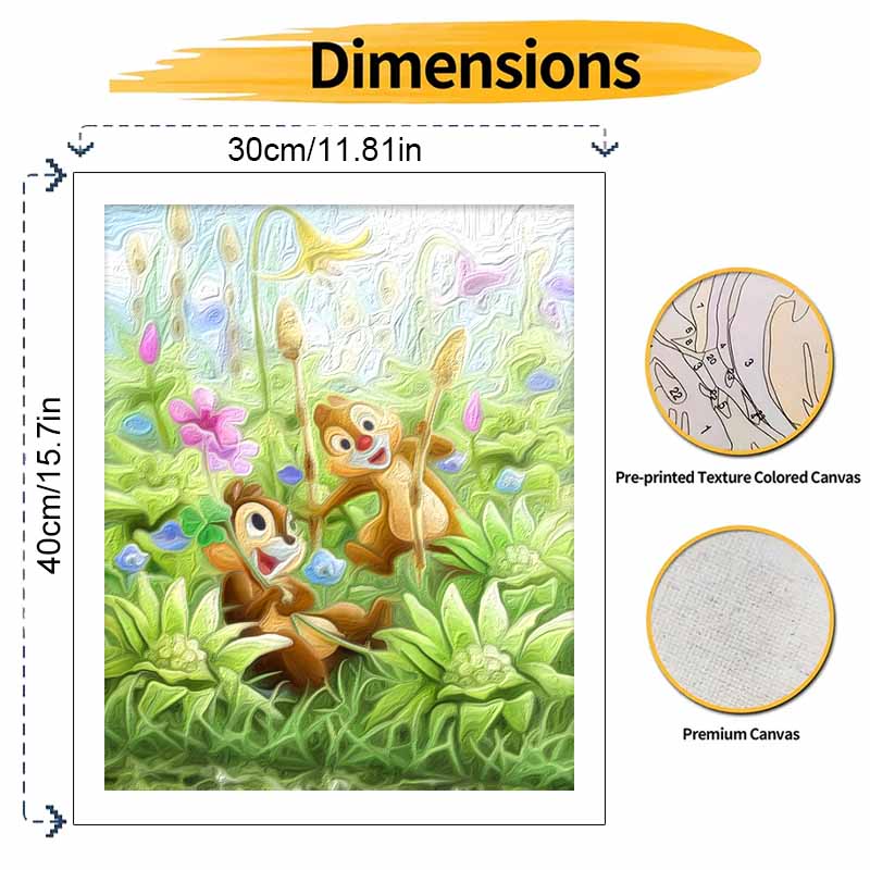 Disney Chip N Dale Paint By Number Kit Garden Drawing Canvas DIY Picture Home Decor Art Craft Wall Gift Aesthetic Relaxing Hobby Fun