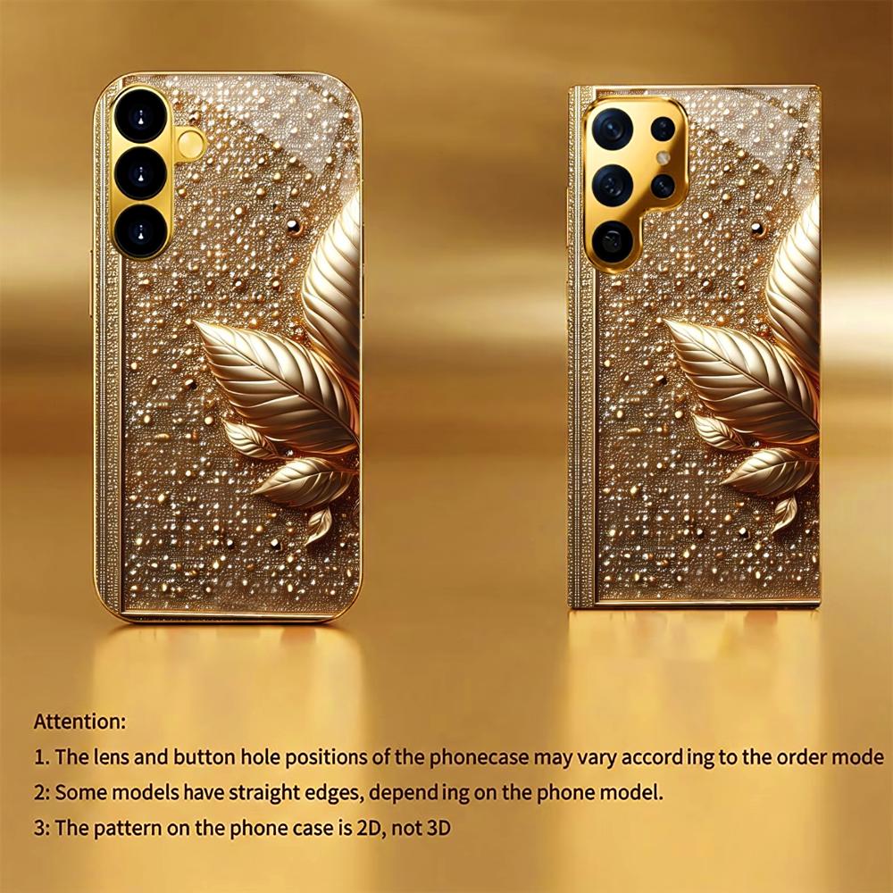 Shimmering golden leaves Hard case Men and women Glass PhoneCase for Samsung Galaxy S26 S25 S24 S23 S22 S21 FE Ultra Plus
