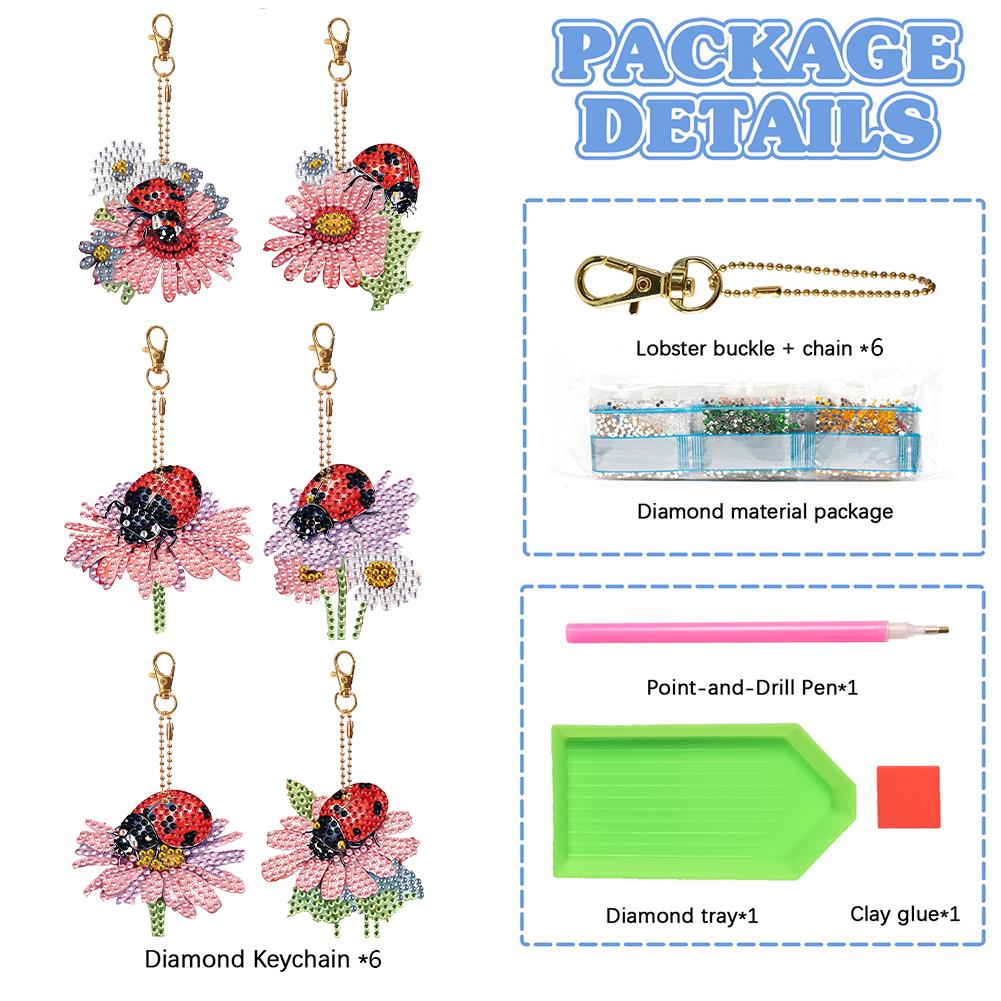 6PCS Special Shape Diamond Art Keyring Double Sided Rhinestone Painting Keychain Pendant Diamond Painting Art Keychain Pendant