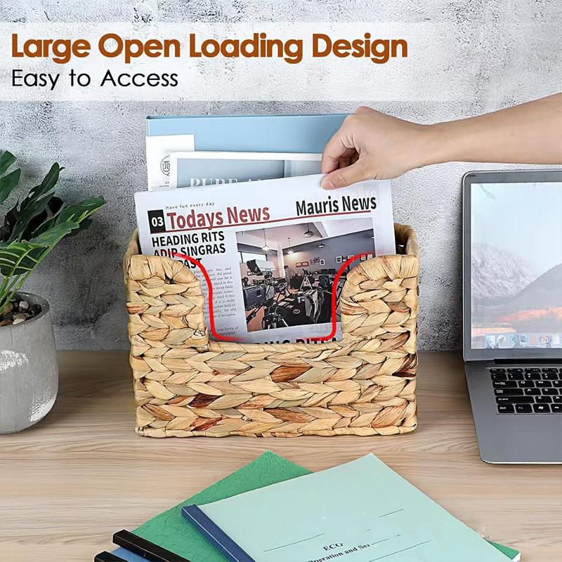 Modern Minimalist Wicker Wallmounted Magazine Rack With Rattan Storage Basket For Home Organization