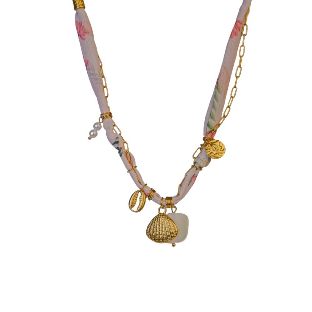 Personality Flower Scarf Chain Necklace Ethnic Style Ocean Series Necklace Nylon Rope Choker  Women