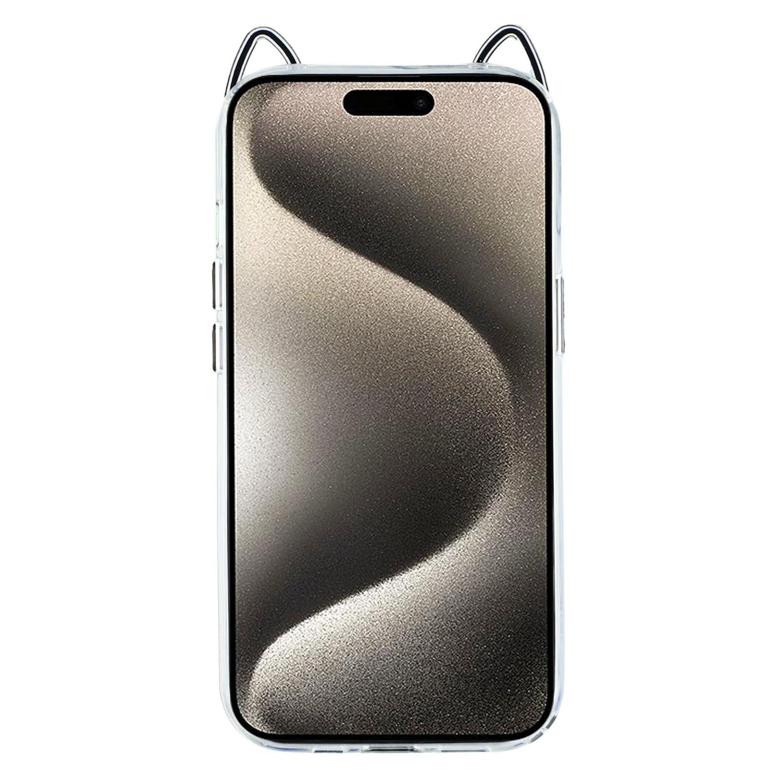 

For iPhone 15 Case Cat Ear Design TPU+Acrylic Clear Phone Back Cover Green
