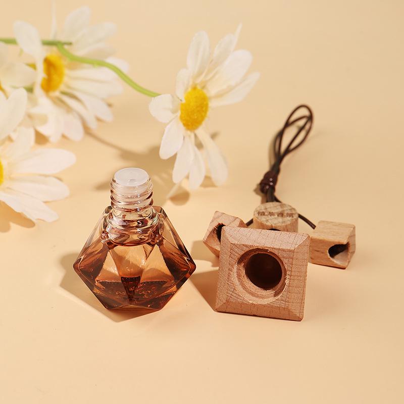 Triangle Wood Lid Car Air Freshener Pendant with Crystal Bead Tassel - Essential Oil Aromatherapy Odor Eliminator.