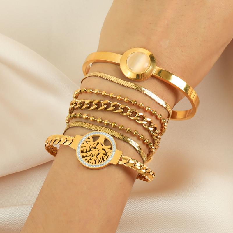 GANEMLY 316L Stainless Steel Tree of Life Bracelet For Women Fashion 18K Gold Plated Wrist Chain Waterproof Jewelry Lady Gift