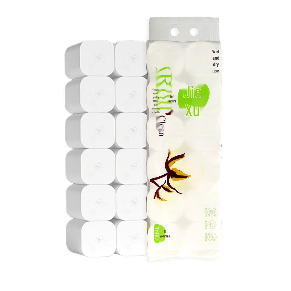 JieXu 5-Ply Thickened Coreless Toilet Paper Roll - 12 Pack, Water-Absorbent and Household-Sized