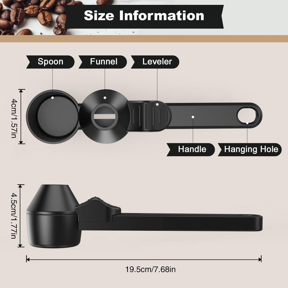 ABS Coffee Scooper Long Handle Measure Cup with Funnel Ground Coffee Scoop multifunctional coffee measuring kitchen tool