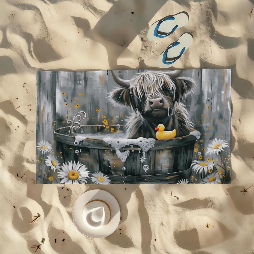 1 Serviette de Plage Vache des Highlands Surdimensionnée, Extra-Large Séchage Rapide, Légère Résistante au Sable, Idéale pour Voyage Plage Piscine Salle de Bain W30*H60(CM)