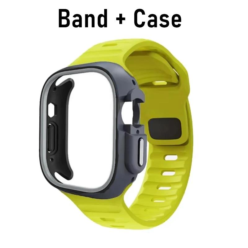 TPU Case+Silicone Strap for Apple Watch Band Ultra 49mm Sport Band for Iwatch Series10 9 8 7 6 SE 5 4 46mm 45mm 44mm 41 40 42mm