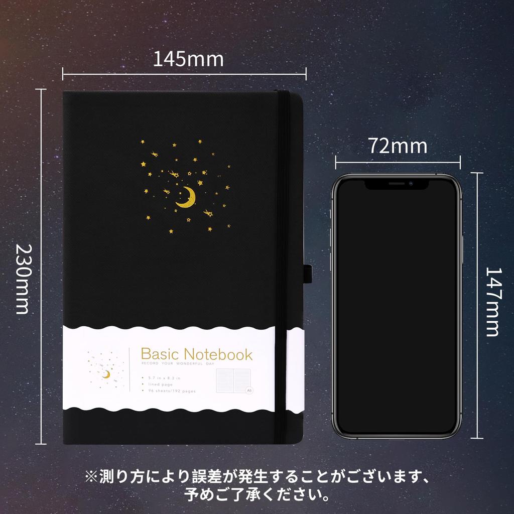 CAGIE Stylish A5 Hardcover Notebook, Cute 8mm Ruled Classic Notebook, Journal, Business Notebook, 14.5cm X 21cm, with Pen Holder, Black