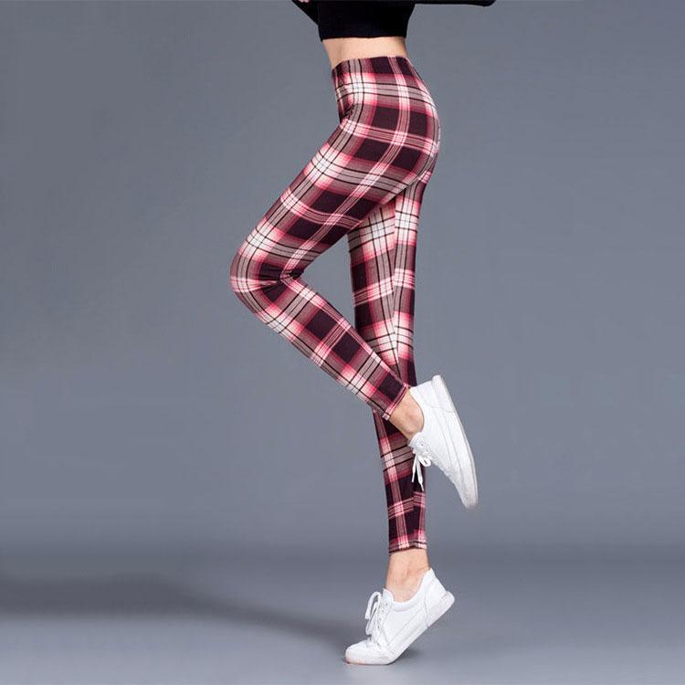 Karierte Leggings für Damen, sexy Hosen, Push-Up-Leggings, modische Fitness-Leggins, Übergröße, Hose mit hoher Taille