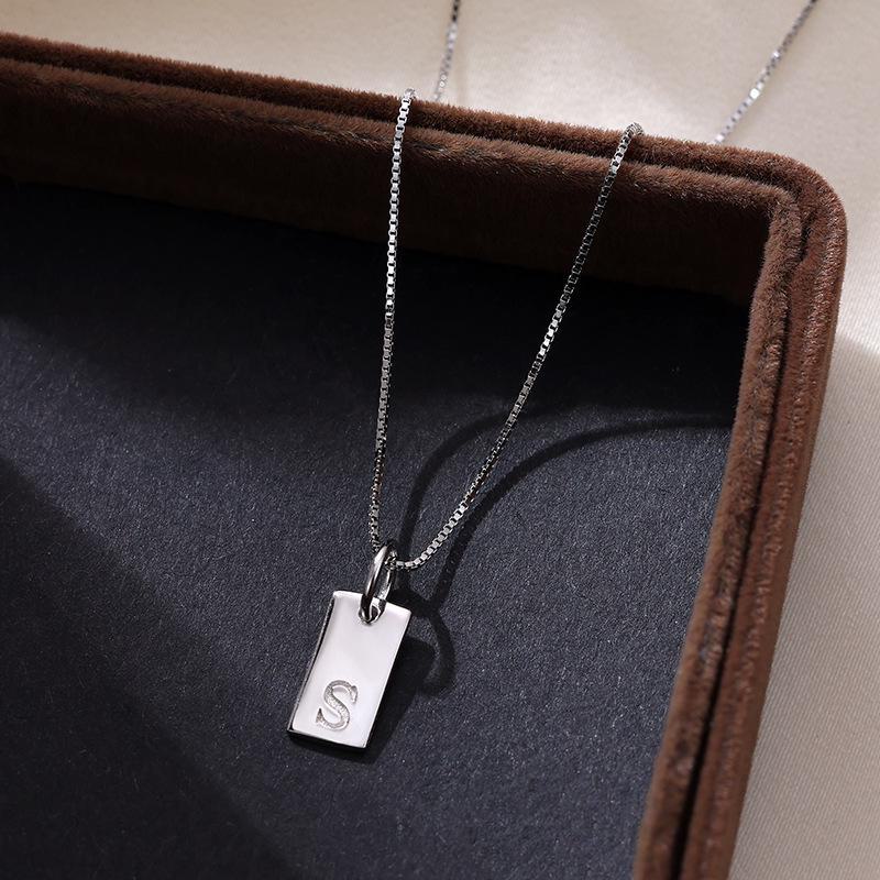 Banyan Tree Sterling Silver Square Letter Pendant Necklace