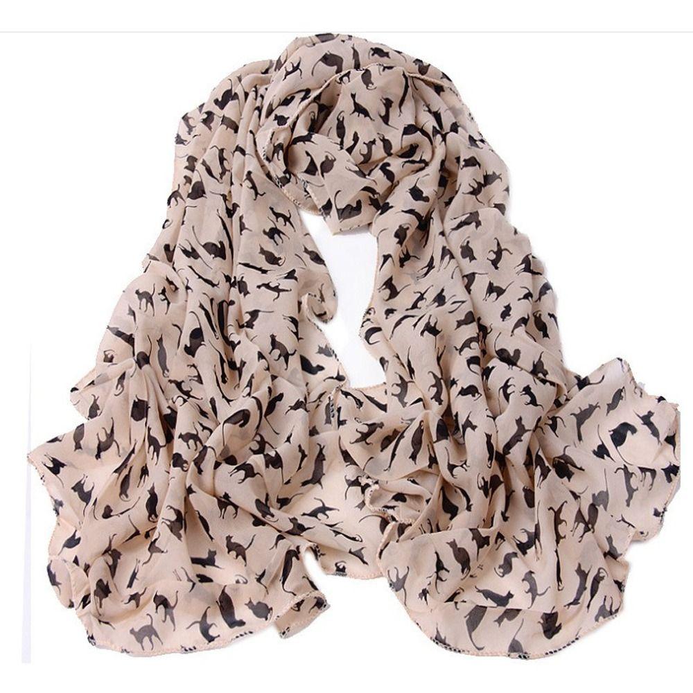 Women Girls Chiffon Scarf Gift Kitten Shawl Scarf Fashion Cartoon Cat Printed Scarf