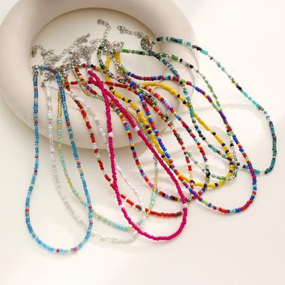 New Dopamine Candy Color Rice Bead Necklace, Bohemian Handmade Beaded Necklace Jewelry Accessories