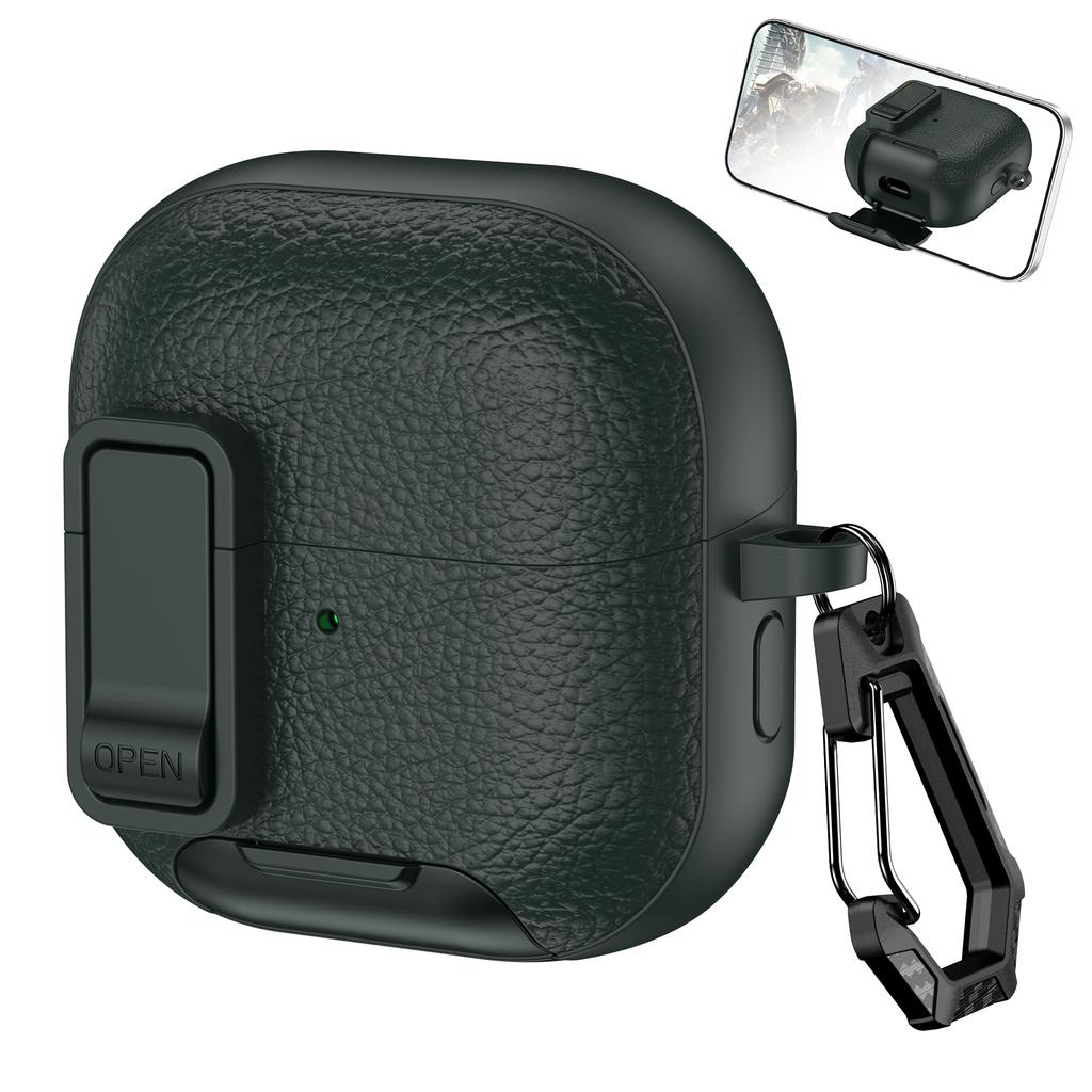 For Huawei FreeClip 2 Protective Case Leather Textured Lock Design Wireless Earbuds Cover with Phone Stand Function/Buckle