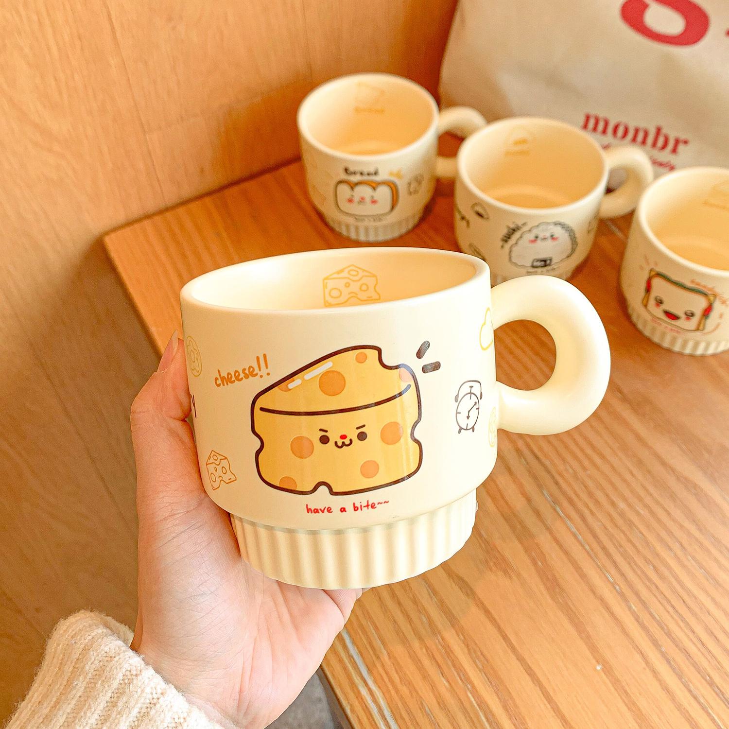 Household Ceramic Cup Sets 350ml Women Cute Cartoon High Aesthetic Creative Mugs with Lid Handle Korean New Couple Water Cup 301-400ml