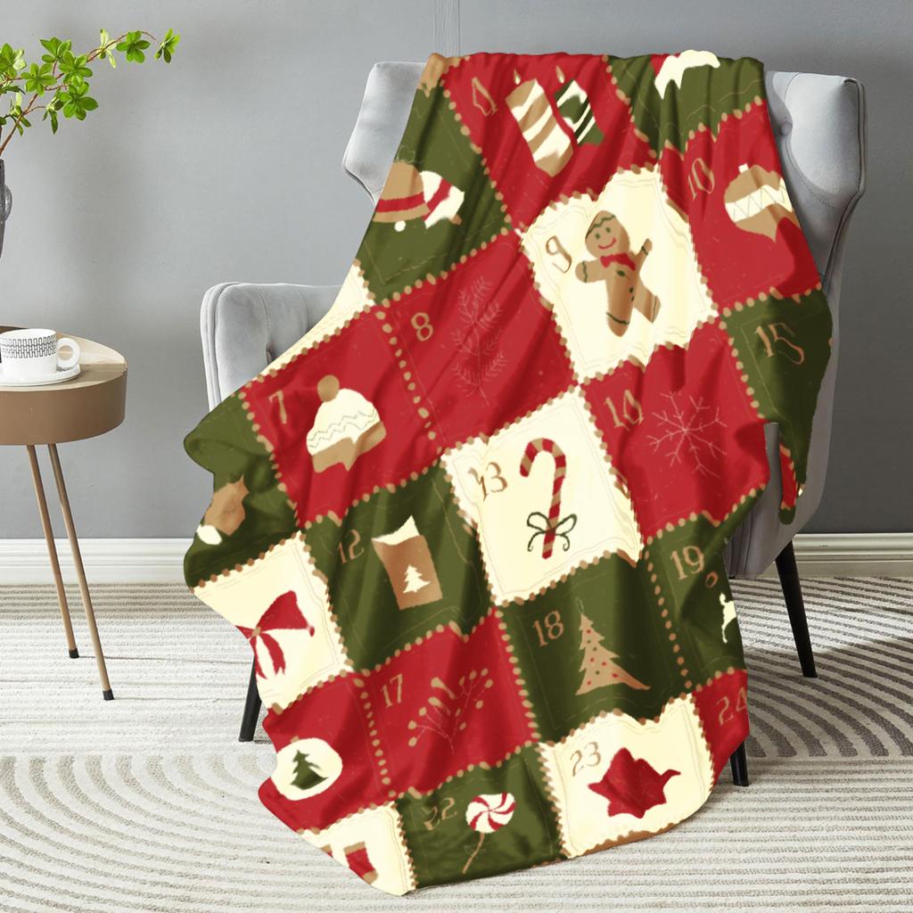 1pc Blanket Calendar Christmas Tree Star Print Smooth Flannel Blanket for Home Living Room Bedroom Decor New Year Christmas Gift