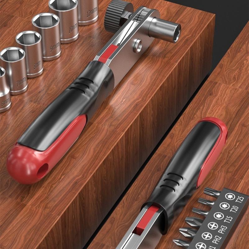 Double Direction Ratcheting Socket Spanner Tool Kit Ergonomic Grip Compact Design Fit For Tight Space Maintenance Tasks