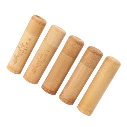 Bamboo Tea Canisters, Bamboo Tea Pots, Tea Storage Canisters, Natural Bamboo Containers for Small Item Storage, 5-Piece Set (2 Bamboo Canisters and 2