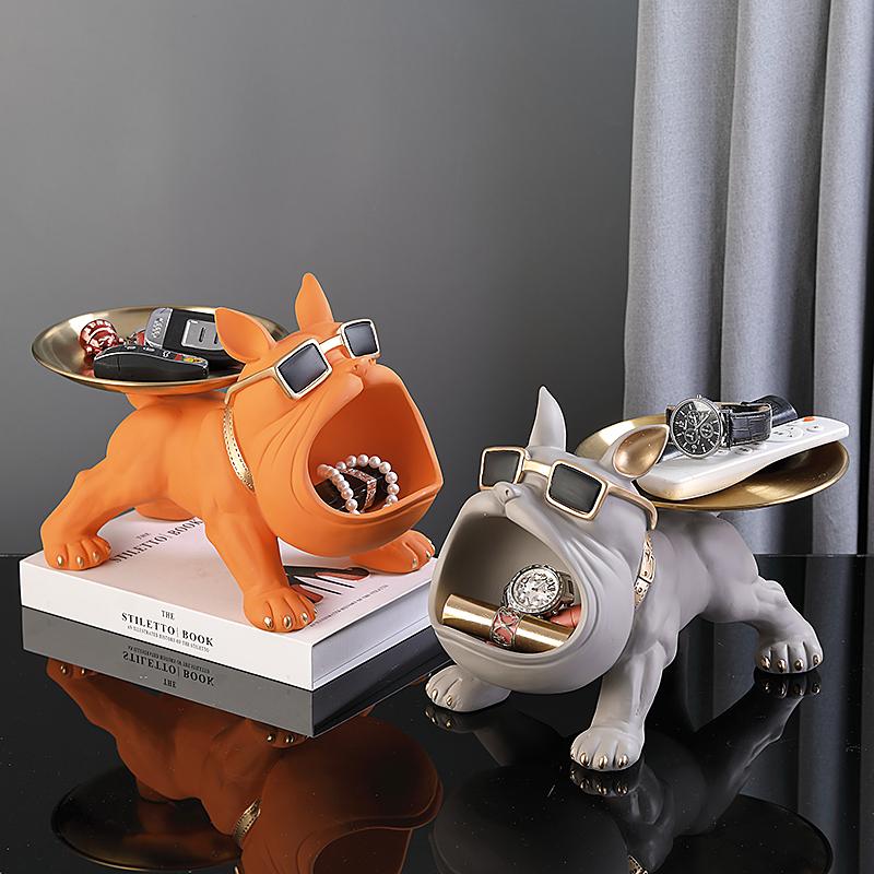 Heimdekoration Hübsche Bulldogge Statue Hunde Statue Tablett Serie Multifunktionale Aufbewahrung Heimdekoration Geschenk für Freunde