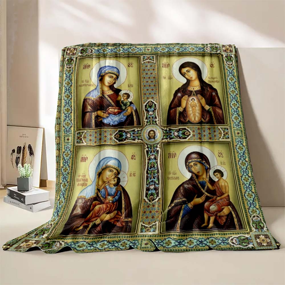 6 Sizes Jesus Virgin Maria Believer Pray Printed Blanket Soft and Comfortable Home Travel Blanket Adult and Child Warm Blanket