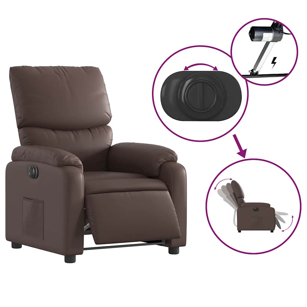 Electric Recliner Chair Brown Faux Leather