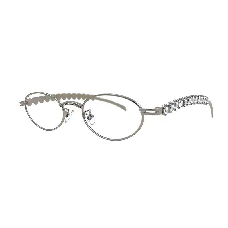 Eyeglasses Frames For Women Men Silver Oval Glasses Anti Blue Light Small Sunglasses With Metal Frame